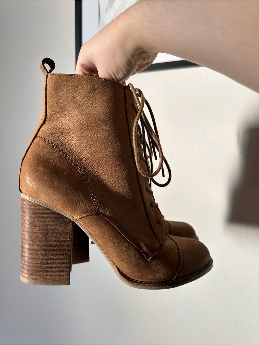 Aldo Brown Lace-Up Stacked Heel Ankle Boots - Picture 11 of 16